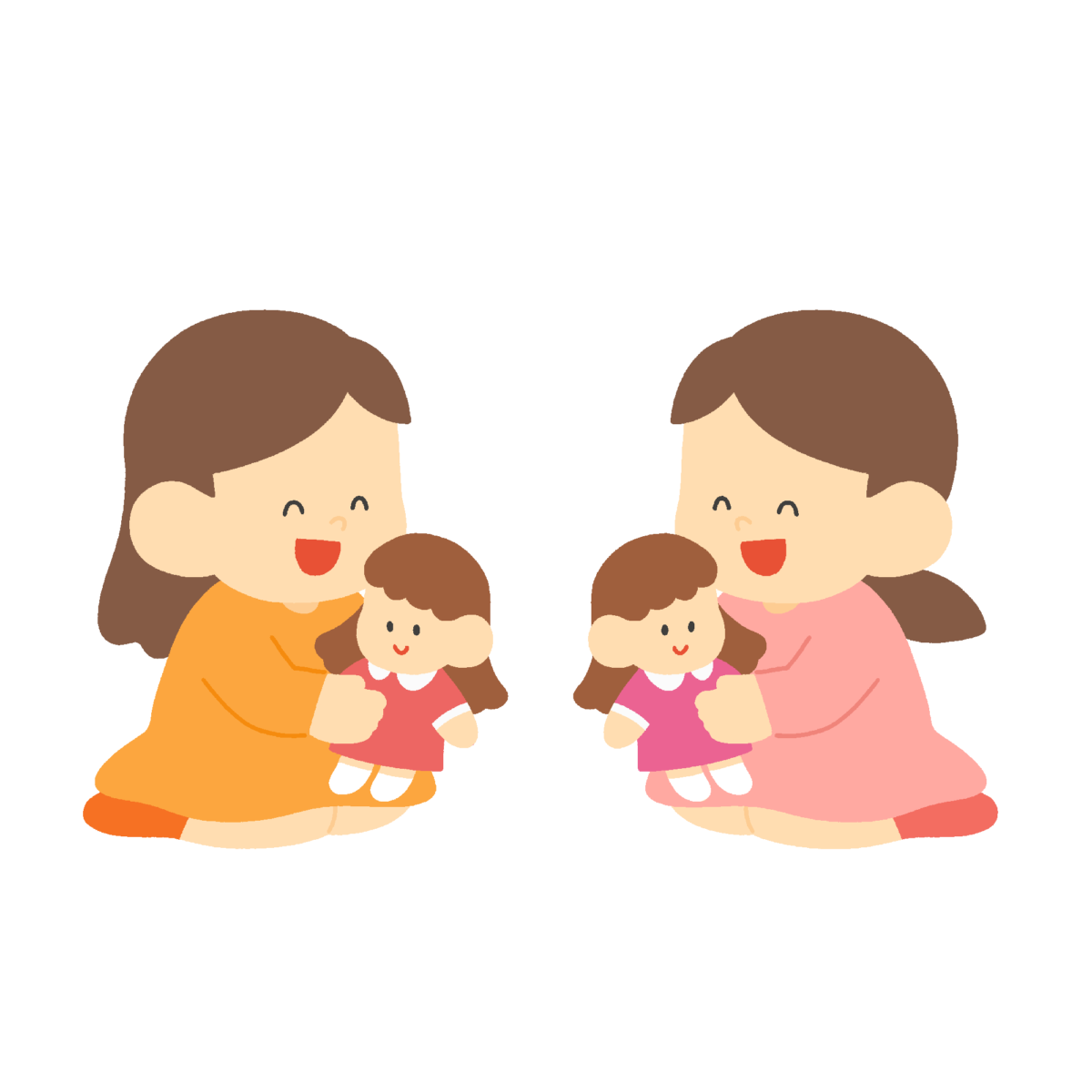 人形遊びをする子どもたちの無料イラスト｜保育向け素材