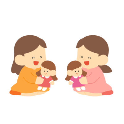 人形遊びをする子どもたちの無料イラスト｜保育向け素材