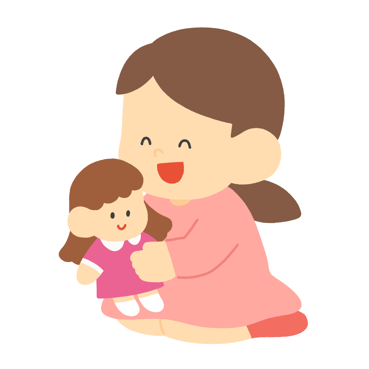 人形遊びをする子どもの無料イラスト｜保育活動向け素材