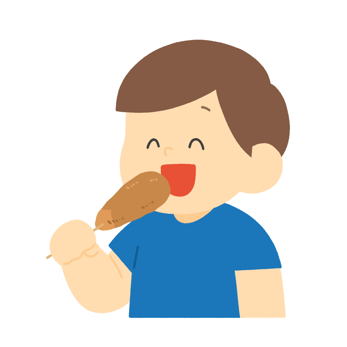 串カツを食べる子どもの無料イラスト｜食育向け素材