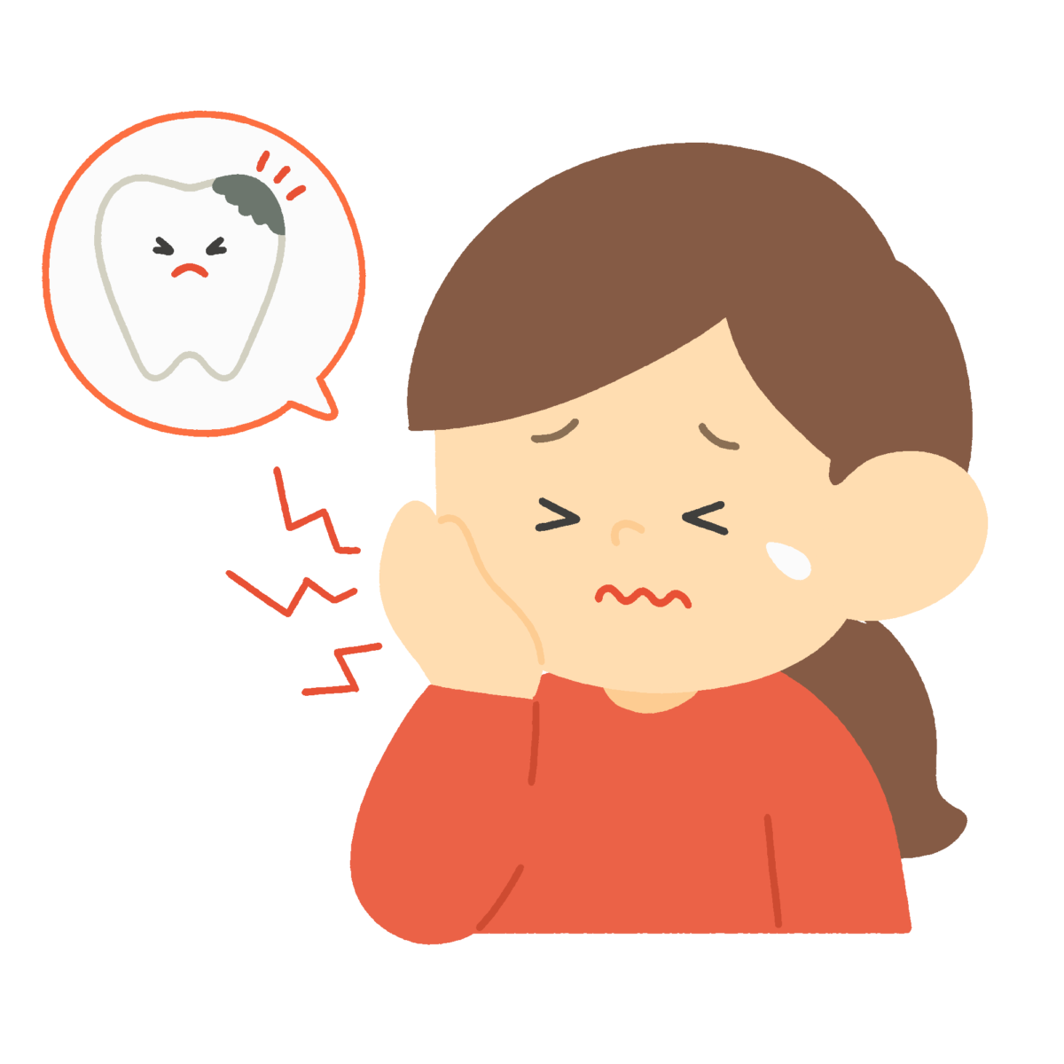 虫歯を押さえる女の子の無料イラスト｜保健向け素材