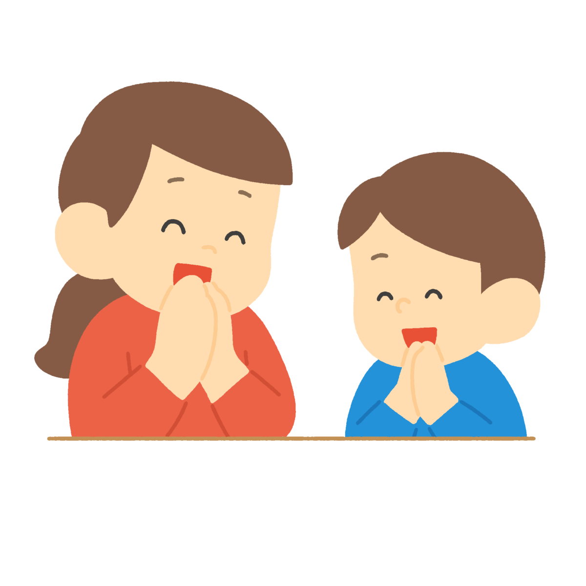 手を合わせる親子の無料イラスト｜食育向け素材