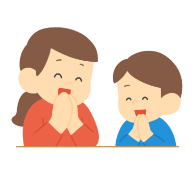 手を合わせる親子の無料イラスト｜食育向け素材
