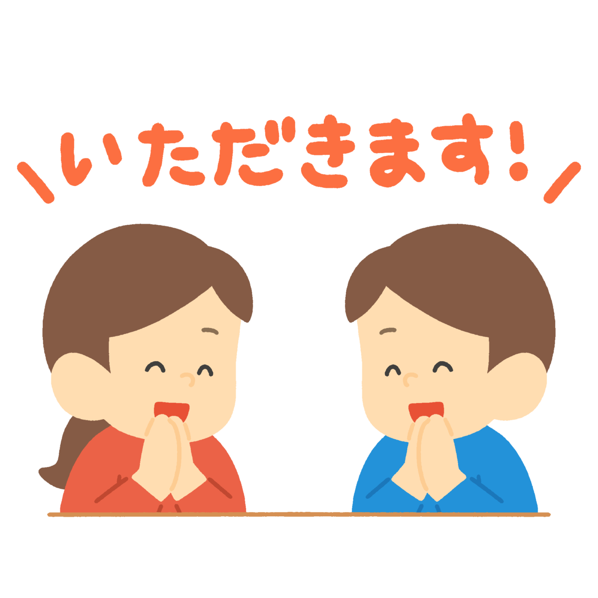 いただきますする子どもたちの無料イラスト｜給食向け素材