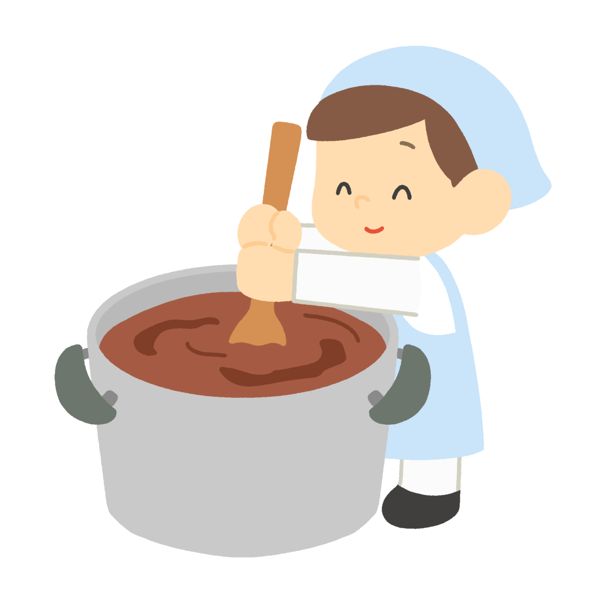 大きな鍋を混ぜる給食員の無料イラスト｜給食素材