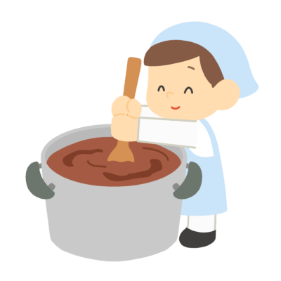 大きな鍋を混ぜる給食員の無料イラスト|給食素材