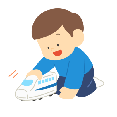 新幹線のおもちゃで遊ぶ子の無料イラスト｜遊び素材