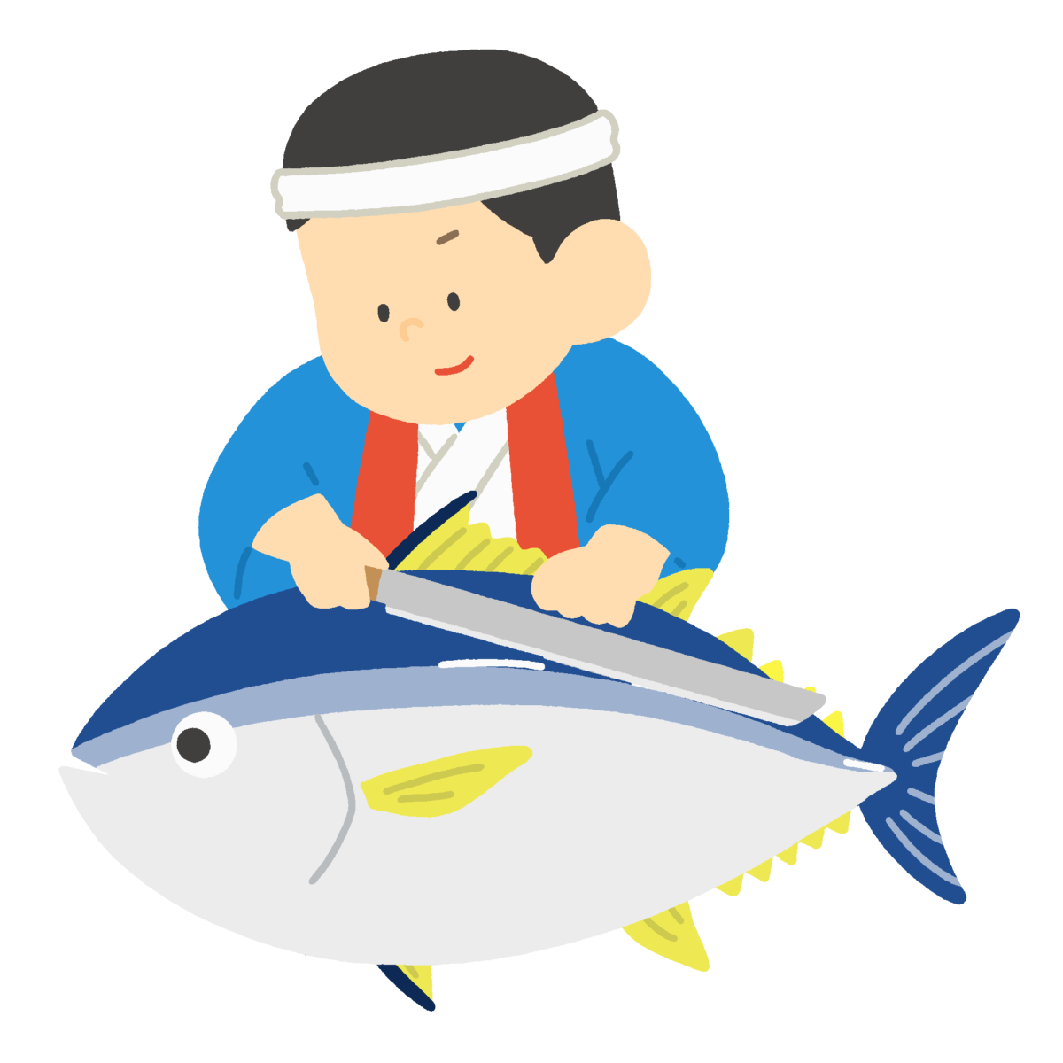 マグロの解体ショーの無料イラスト｜食育向け素材