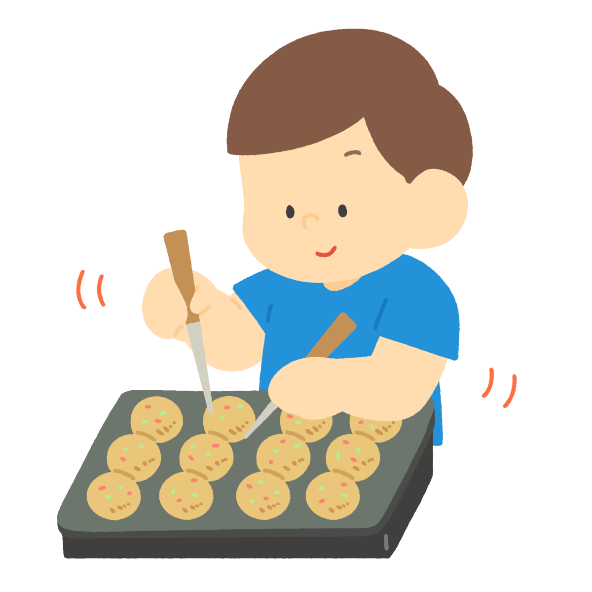 たこ焼きを焼く人の無料イラスト｜屋台料理向け素材