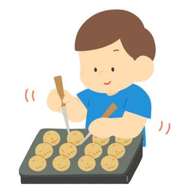 たこ焼きを焼く人の無料イラスト｜屋台料理向け素材