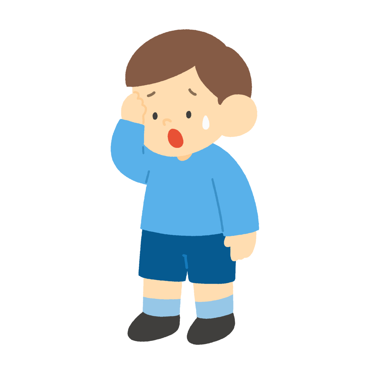 忘れ物に困る男の子の無料イラスト｜学校生活向け素材