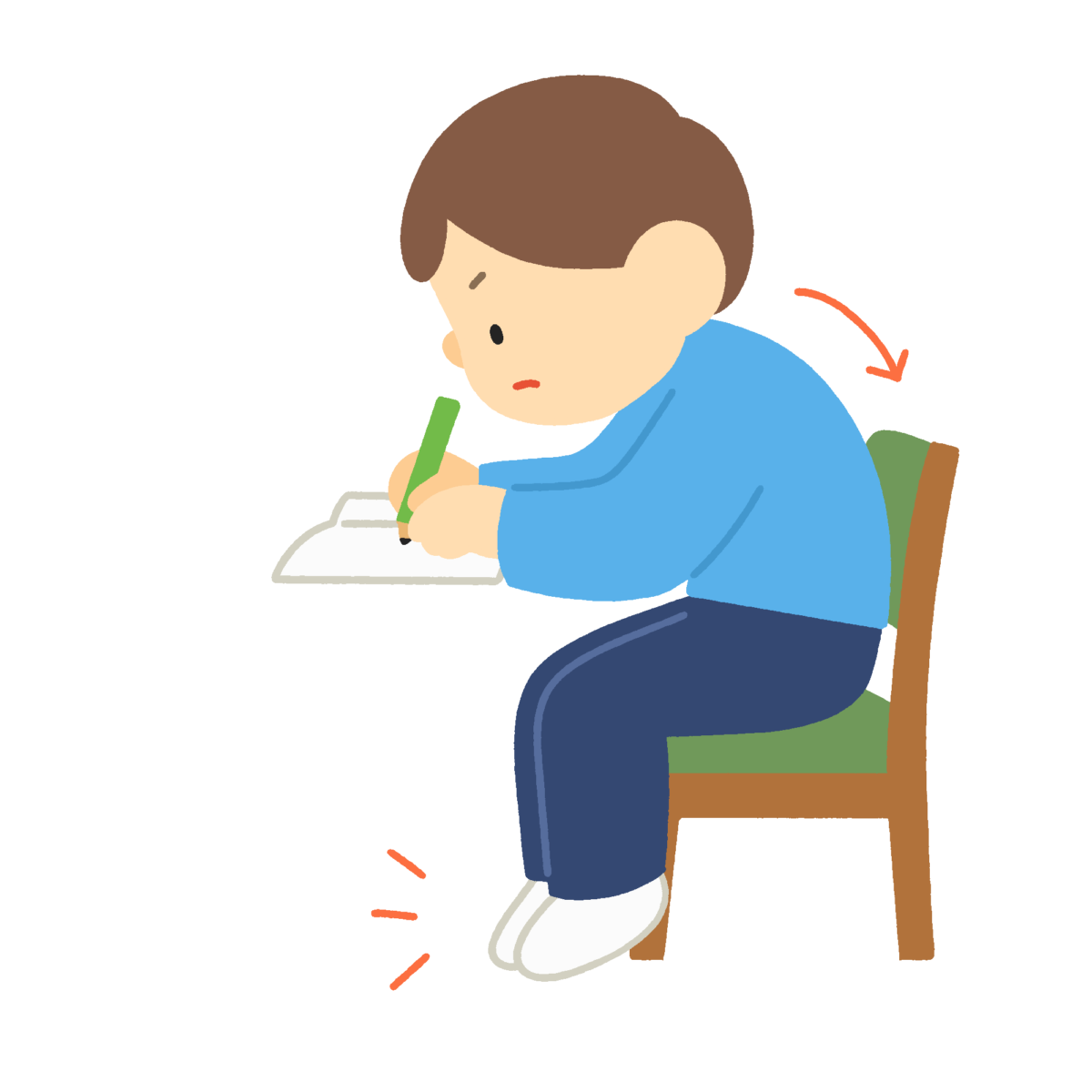 猫背で勉強する子どもの無料イラスト｜保健向け素材