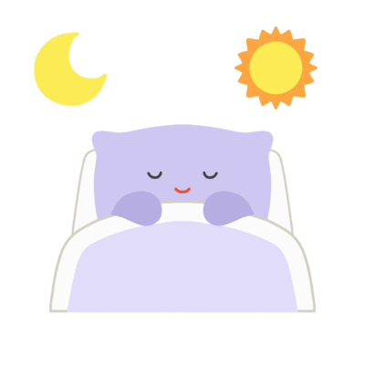 ぐっすり眠る枕のキャラクターの無料イラスト｜睡眠向け素材
