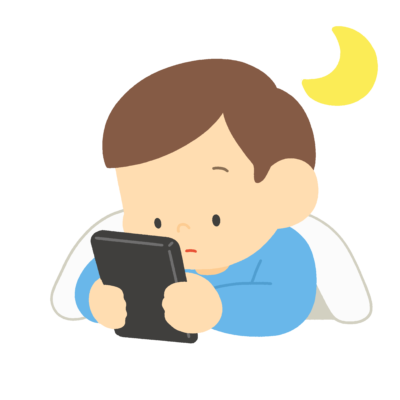 布団でスマホを見る子の無料イラスト｜保健向け素材