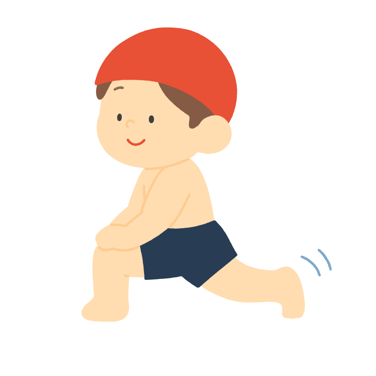 プール前にアキレス腱を伸ばす準備体操をする子どもの無料イラスト｜水泳授業向け素材