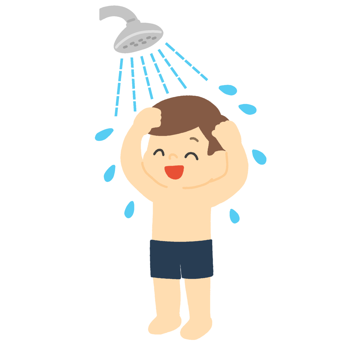 プールでシャワーを浴びる子どもの無料イラスト｜水泳授業向け素材