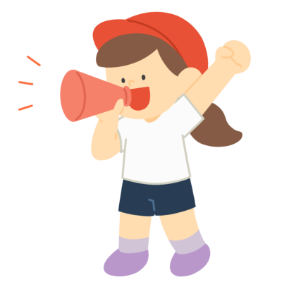 メガホンで応援する赤組の女の子の無料イラスト|運動会応援素材