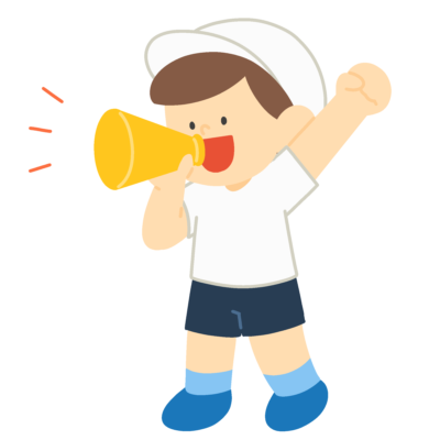 メガホンで応援する白組の男の子の無料イラスト|運動会応援素材