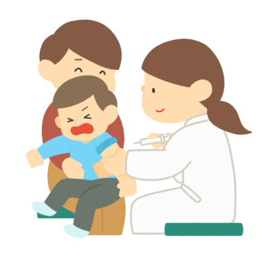 予防接種を嫌がる子どもとお医者さんのイラスト