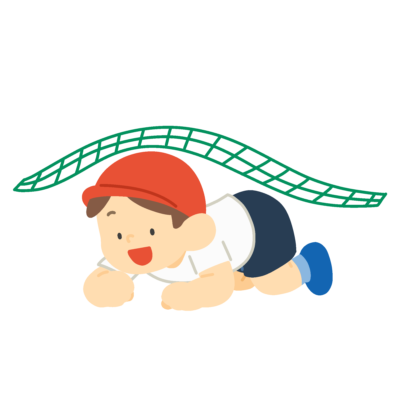 障害物競争でネットをくぐる子どもの無料イラスト｜運動会向け素材