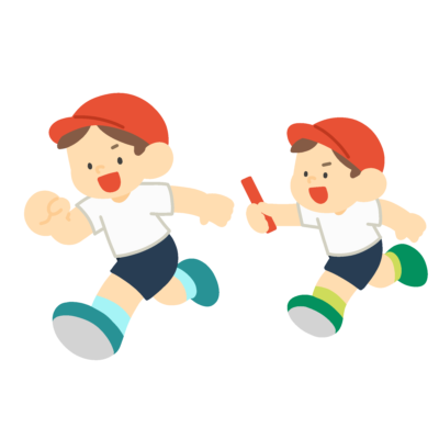 リレーでバトンパスをする子どもたちの無料イラスト|運動会向け素材