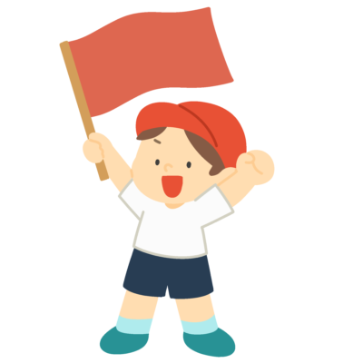 応援合戦で旗を振る子どもの無料イラスト｜運動会向け素材