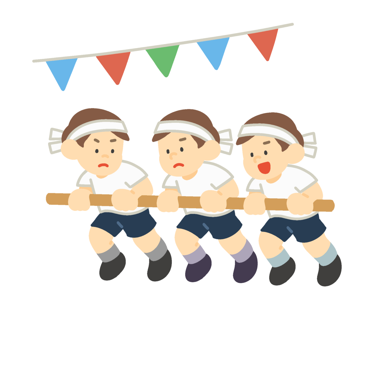 運動会の台風の目をする子どもたちの無料イラスト｜競技紹介向け素材