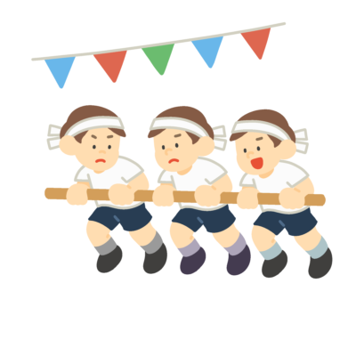 運動会の台風の目をする子どもたちの無料イラスト｜競技紹介向け素材