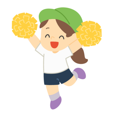 ポンポンを持って踊る緑グループの女の子の無料イラスト｜運動会向け素材