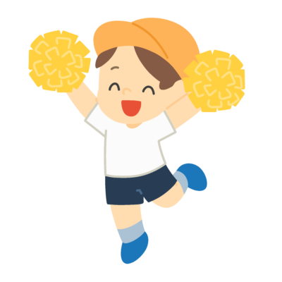 ポンポンを持って踊るオレンジグループの男の子の無料イラスト｜運動会向け素材