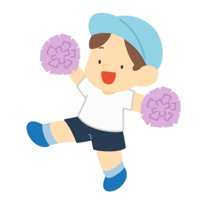 ポンポンを持って踊る水色グループの男の子の無料イラスト｜運動会向け素材
