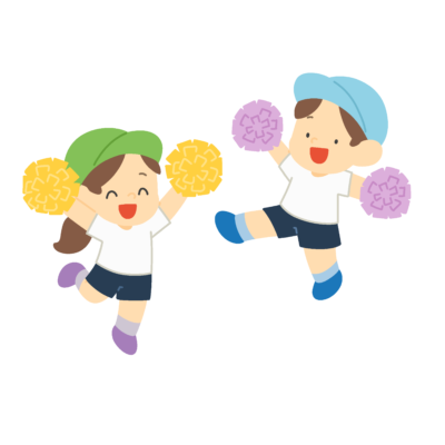 ポンポンを持って踊る子どもたちの無料イラスト｜運動会向け素材