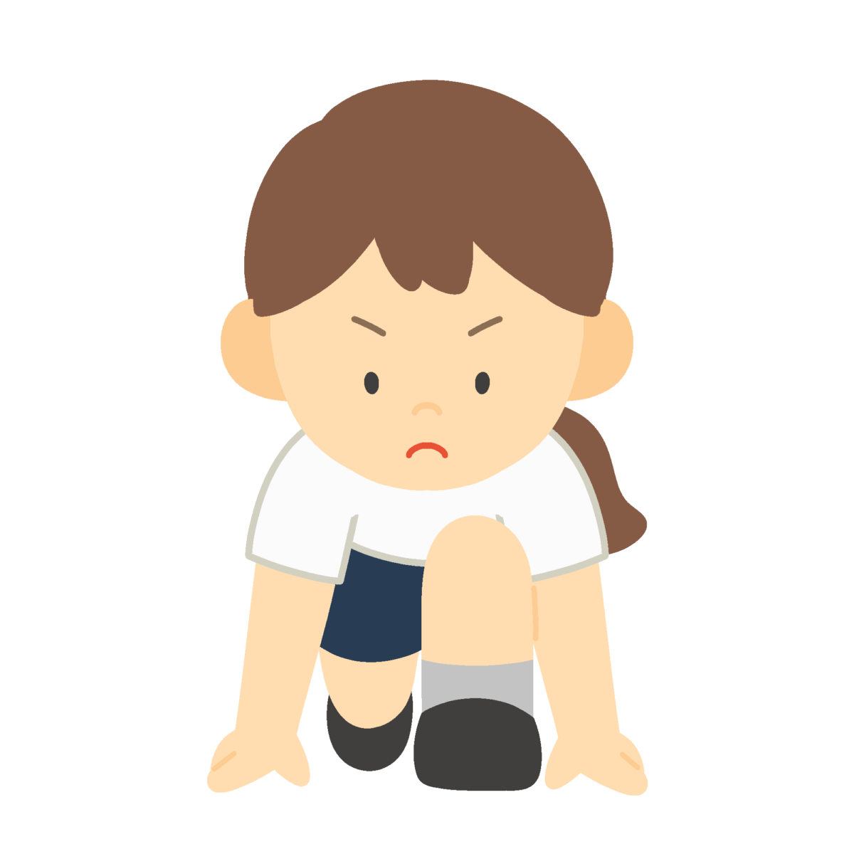 クラウチングスタートをする体操服姿の女の子の無料イラスト｜体育向け素材