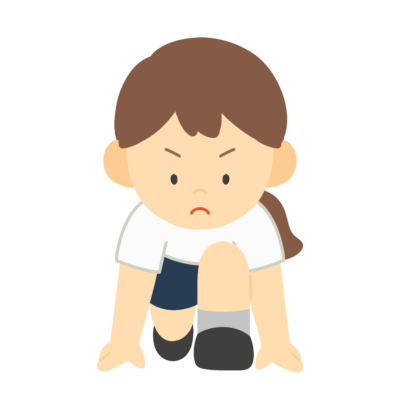 クラウチングスタートをする体操服姿の女の子の無料イラスト｜体育向け素材