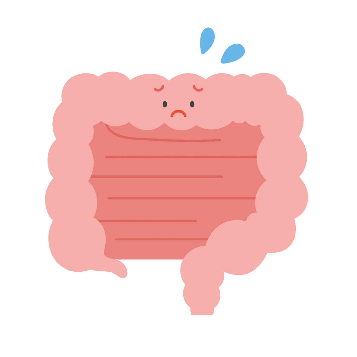 困った顔の腸のキャラクターの無料イラスト｜保健向け素材