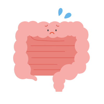 困った顔の腸のキャラクターの無料イラスト｜保健向け素材