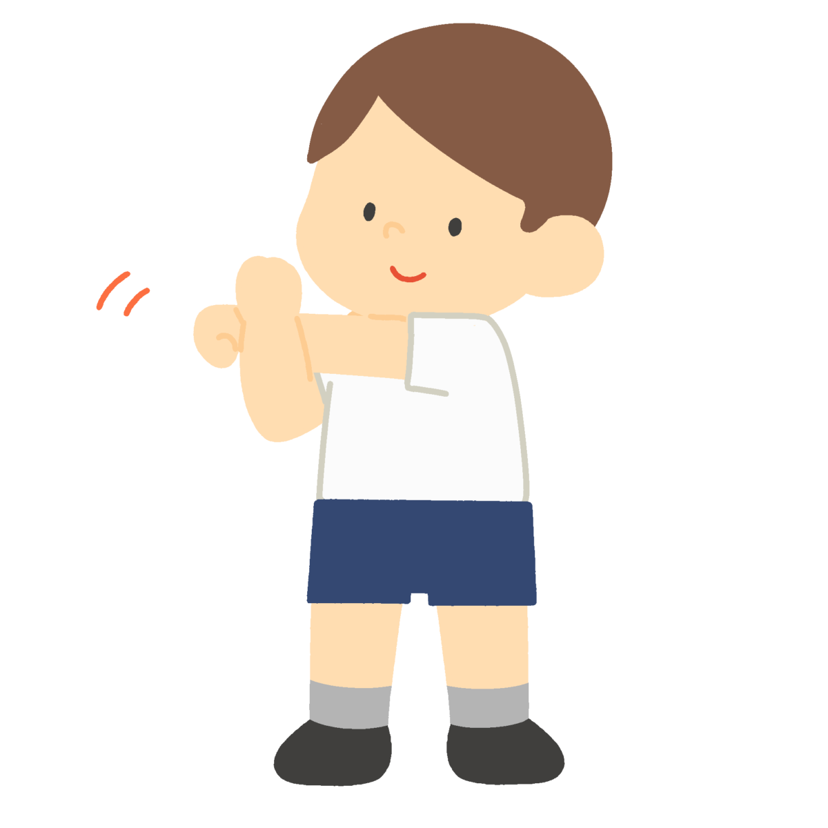 肩と腕を伸ばす子どもの無料イラスト｜体育準備運動素材
