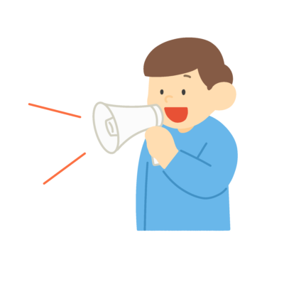 メガホンで案内する男性の無料イラスト｜行事スタッフ向け素材