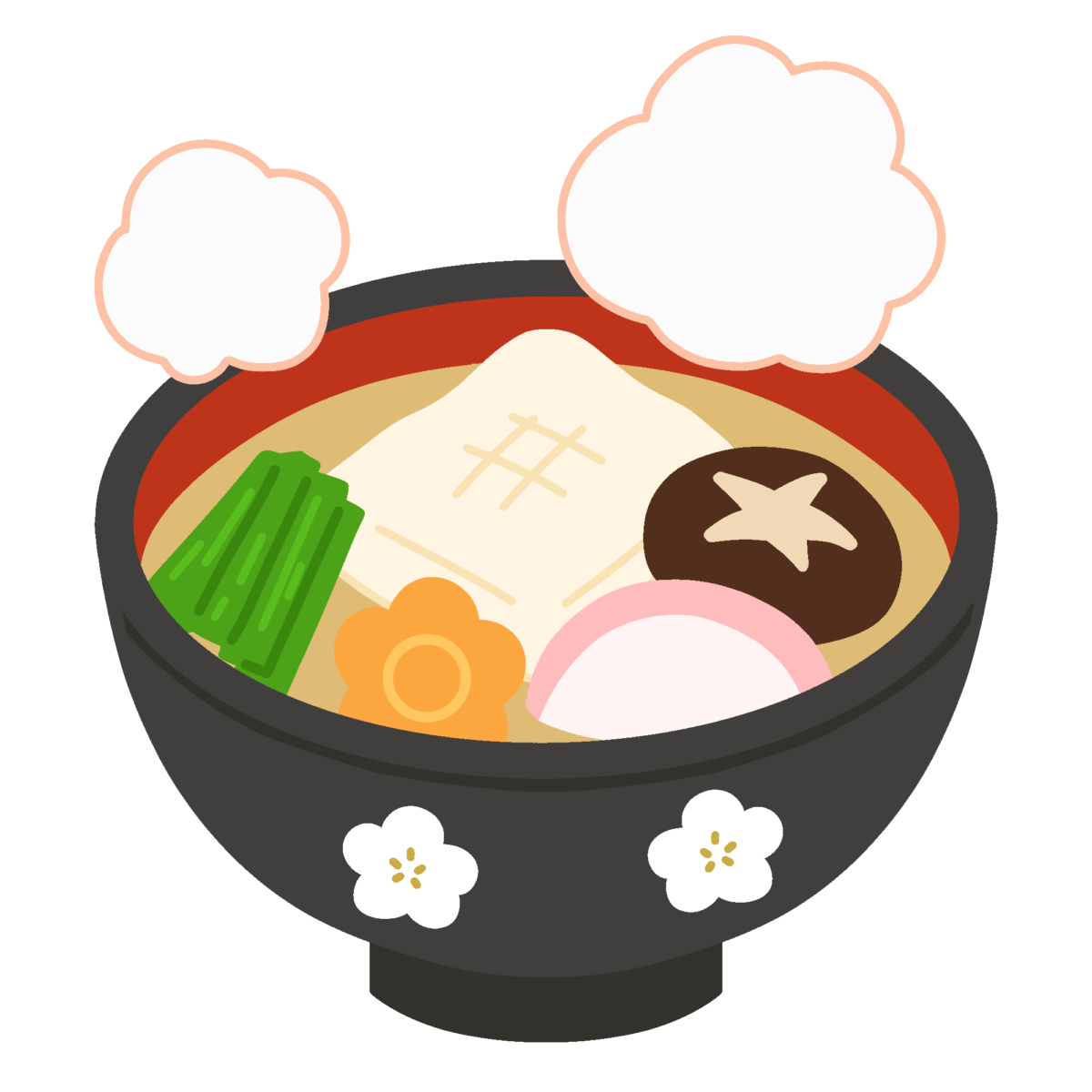 湯気が出るお雑煮の無料イラスト｜正月料理向け素材