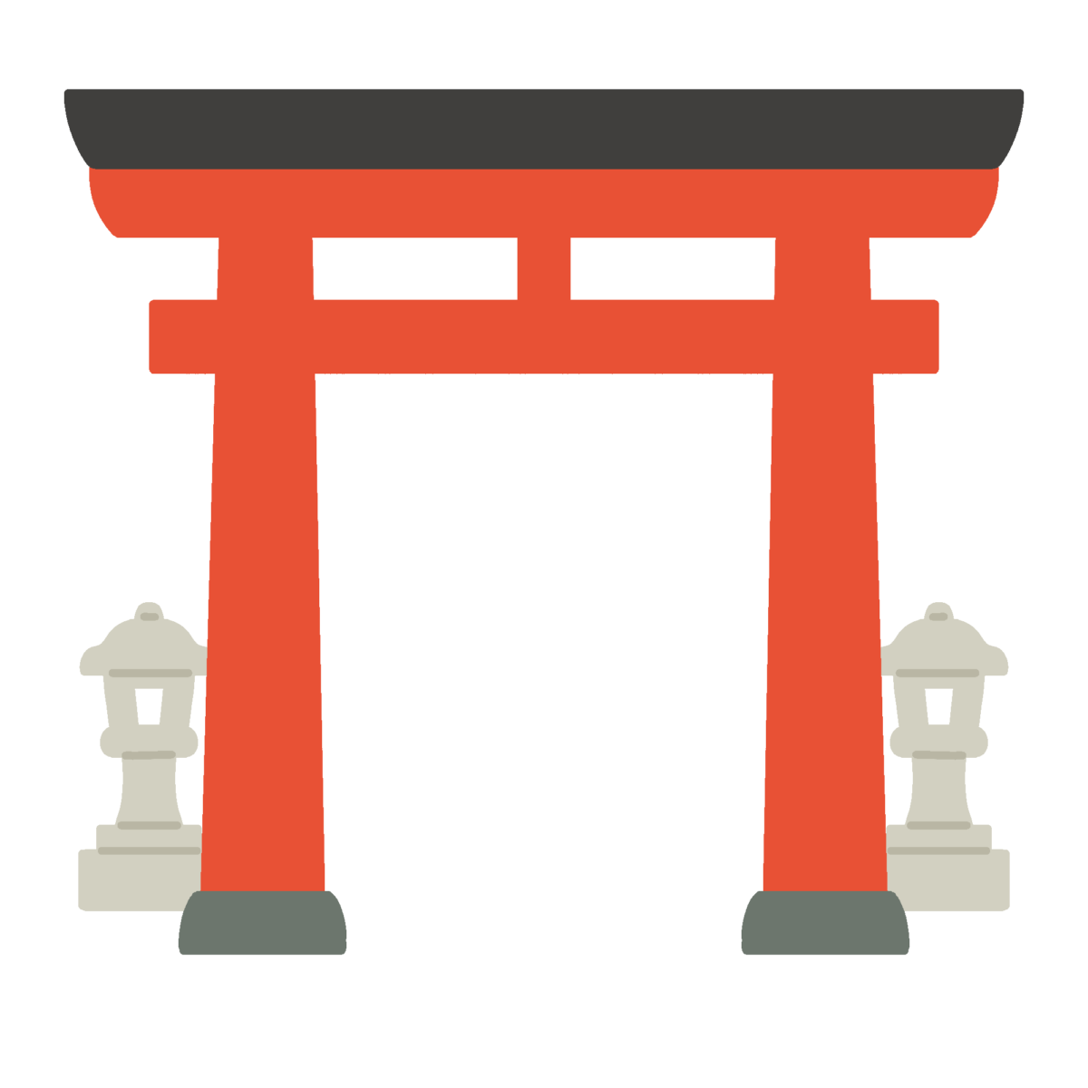 神社の赤鳥居と石灯篭の無料イラスト｜初詣向け素材
