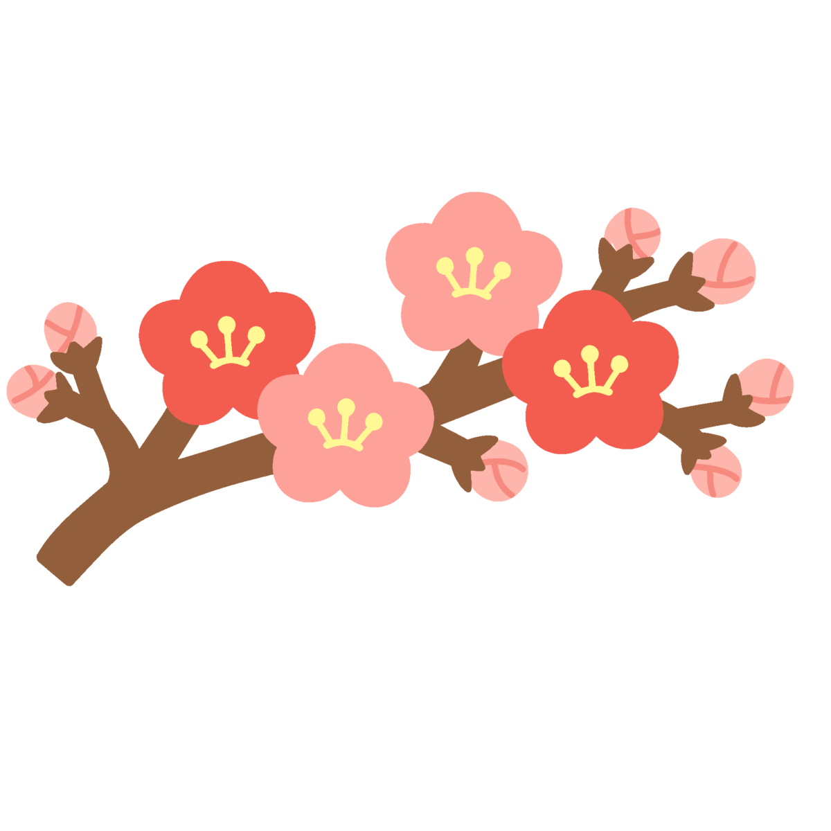 梅の花とつぼみ付き枝の無料イラスト｜正月・早春素材