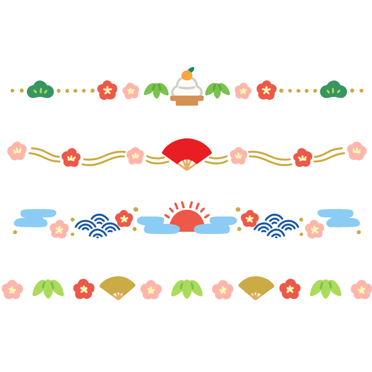 お正月の飾りラインの無料イラスト