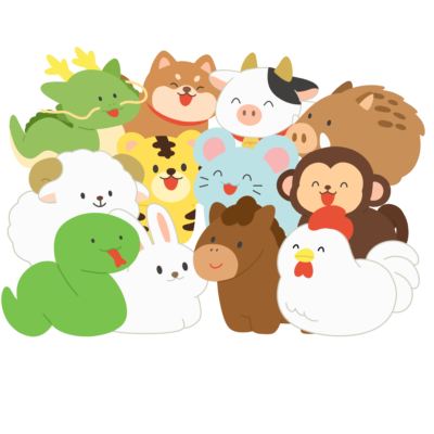 十二支が集合した無料イラスト|干支・お正月向け素材
