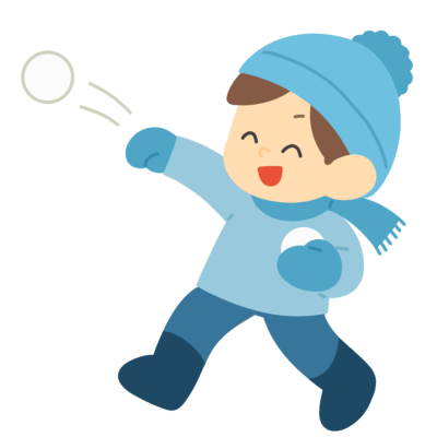 雪合戦をする男の子の無料イラスト｜冬の外遊び向け素材