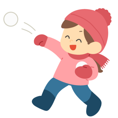 雪合戦をする女の子の無料イラスト｜冬の外遊び向け素材