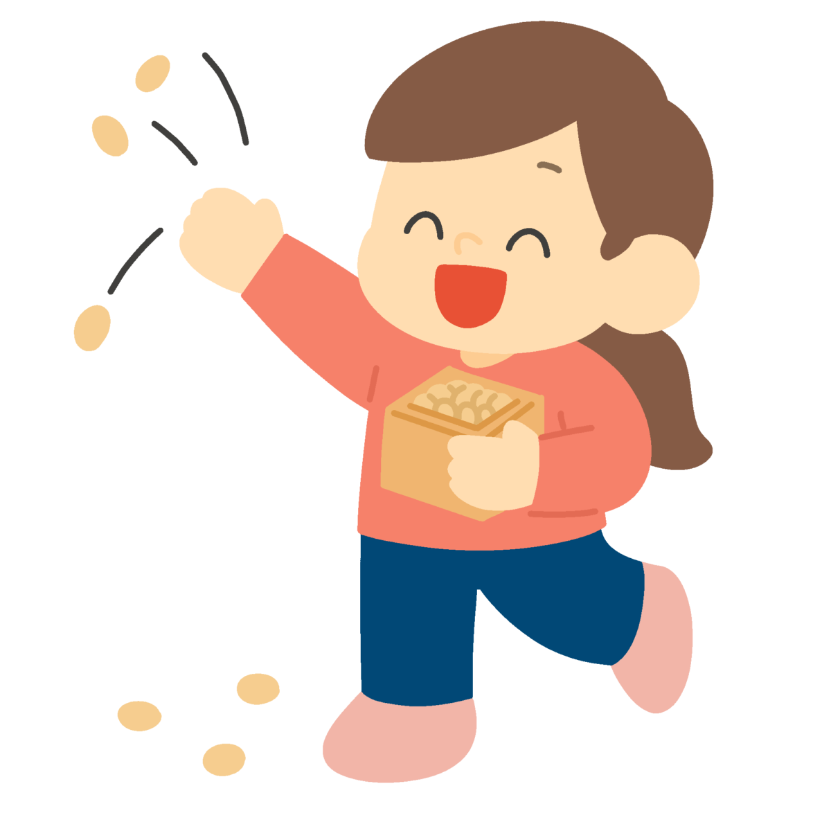 節分に豆まきをする女の子の無料イラスト｜豆まき行事向け素材