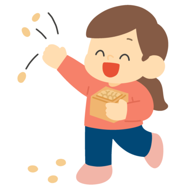 節分に豆まきをする女の子の無料イラスト｜豆まき行事向け素材