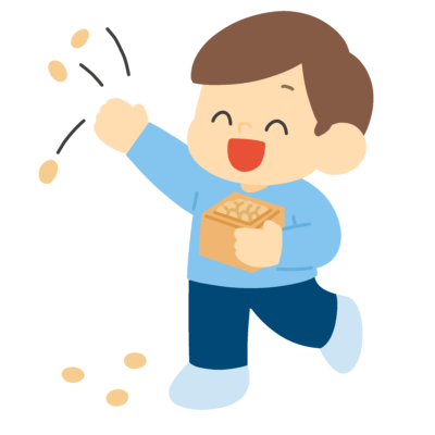 節分に豆まきをする男の子の無料イラスト｜豆まき行事向け素材