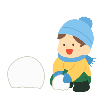 雪だるまをつくる子どもの無料イラスト｜冬の雪遊び向け素材